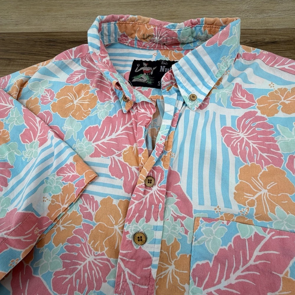 Chubbies The Nutter Shirt‎ Mens M Floral Stripe Popover Cotton Pink Blue Aloha